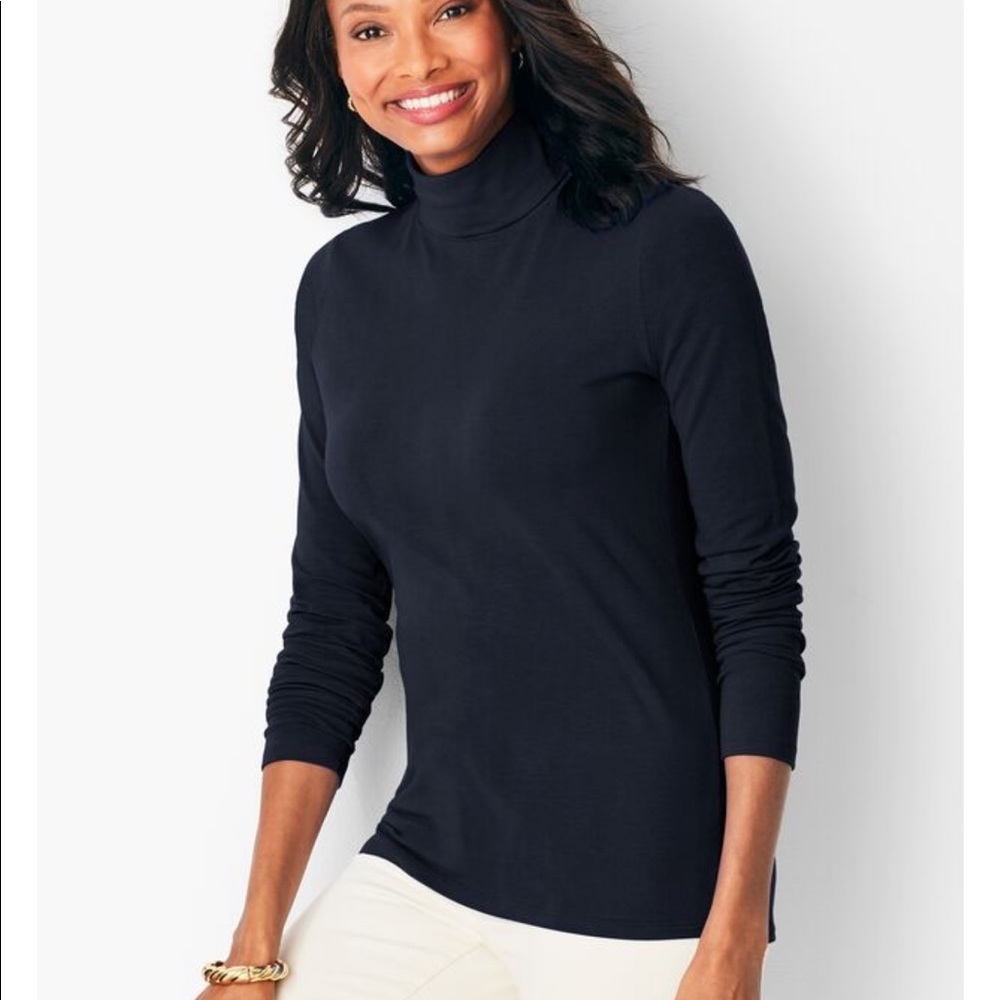 Talbots Petites Green Black Stripe Turtleneck NWT